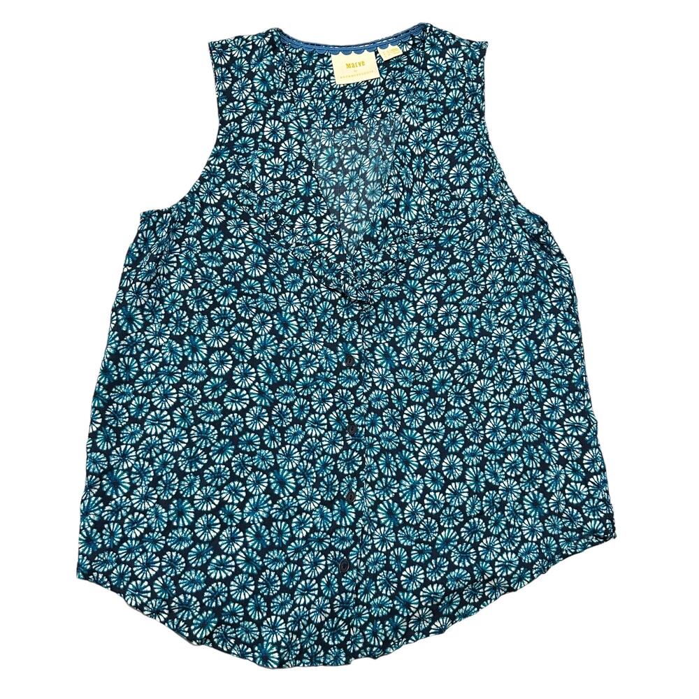 Maeve Anthropologie Womens blue geometric burst top Size 4